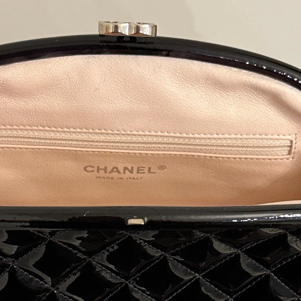 CHANEL Black Patent Quilted Clutch - Picture 10 of 12